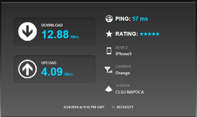 test viteza internet iPhone 5 3G orange cu provider server UPC Cluj