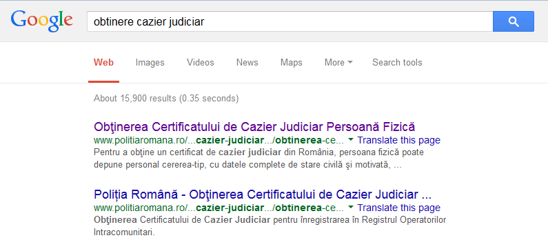 obtinere cazier judiciar crezultate cautare google